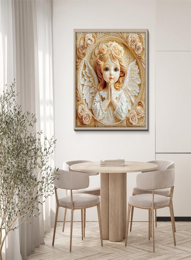 PPuzzling Rose Flower Relief Angel Puzzles for Adults 1000 Pieces, Vintage Carved Difficult Art Jigsaw Puzzle with Floral Wreath and Wings, Religious Challenging Puzzles for Adults - Image 5